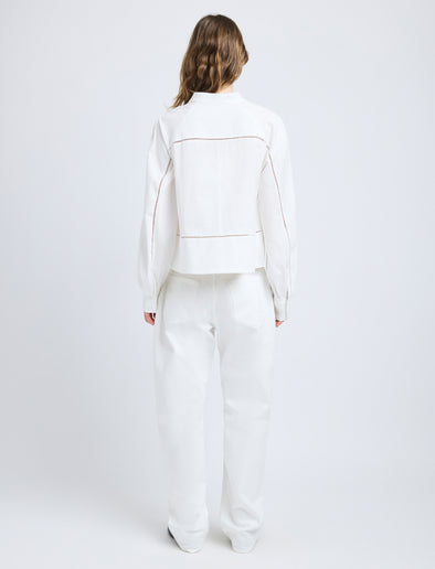 Proenza Schouler Back full length image of model wearing Grayson Top in Eco Cotton Poplin in White
