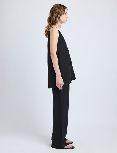 Proenza Schouler Side full length image of model wearing Mitchell Top in Cotton Viscose Linen in Black