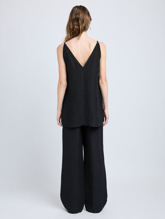 Proenza Schouler Back full length image of model wearing Mitchell Top in Cotton Viscose Linen in Black