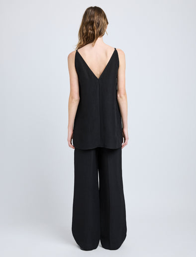 Proenza Schouler Back full length image of model wearing Mitchell Top in Cotton Viscose Linen in Black