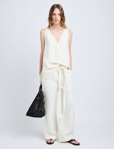 Proenza Schouler Front full length image of model wearing Mitchell Top in Cotton Viscose Linen in Ecru