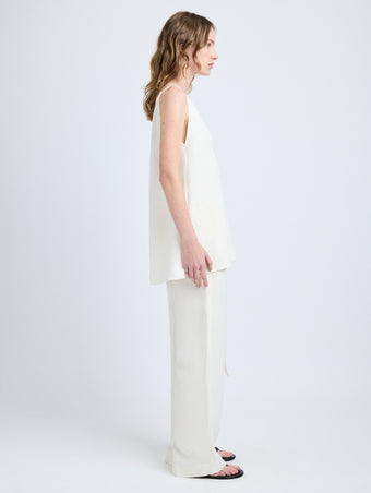 Proenza Schouler Side full length image of model wearing Mitchell Top in Cotton Viscose Linen in Ecru