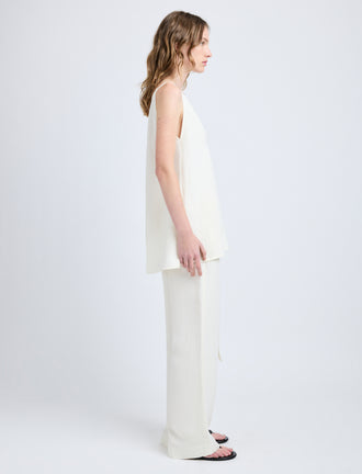 Proenza Schouler Side full length image of model wearing Mitchell Top in Cotton Viscose Linen in Ecru