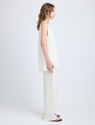 Proenza Schouler Side full length image of model wearing Mitchell Top in Cotton Viscose Linen in Ecru