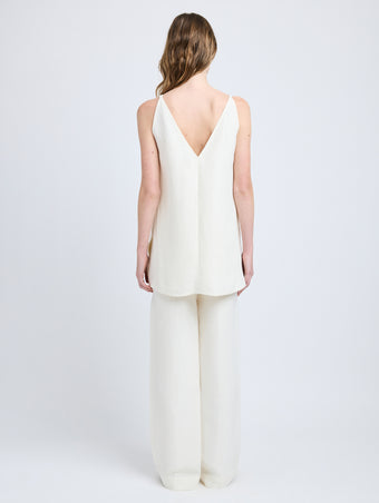 Proenza Schouler Back full length image of model wearing Mitchell Top in Cotton Viscose Linen in Ecru