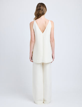 Proenza Schouler Back full length image of model wearing Mitchell Top in Cotton Viscose Linen in Ecru