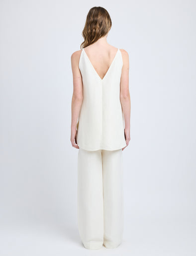 Proenza Schouler Back full length image of model wearing Mitchell Top in Cotton Viscose Linen in Ecru