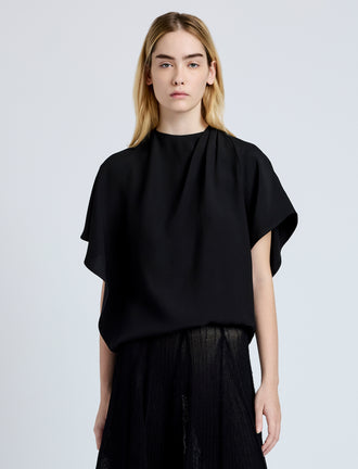 Proenza Schouler Front cropped image of model wearing Etta Top in Hammered Viscose in Black