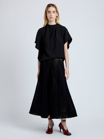 Proenza Schouler Front full length image of model wearing Etta Top in Hammered Viscose in Black