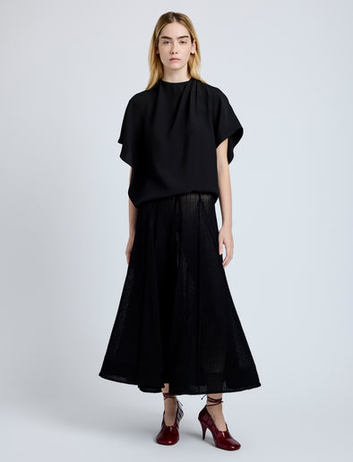Proenza Schouler Front full length image of model wearing Etta Top in Hammered Viscose in Black