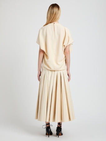 Proenza Schouler Back full length image of model wearing Etta Top in Hammered Viscose in Champagne