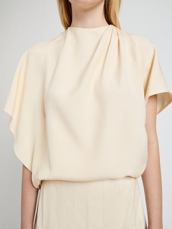 Proenza Schouler Detail image of model wearing Etta Top in Hammered Viscose in Champagne