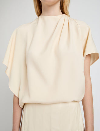 Proenza Schouler Detail image of model wearing Etta Top in Hammered Viscose in Champagne