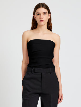Proenza Schouler Front cropped image of model wearing Lena Top in Bi-Stretch Cotton Nylon in Black