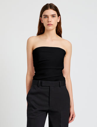 Proenza Schouler Front cropped image of model wearing Lena Top in Bi-Stretch Cotton Nylon in Black