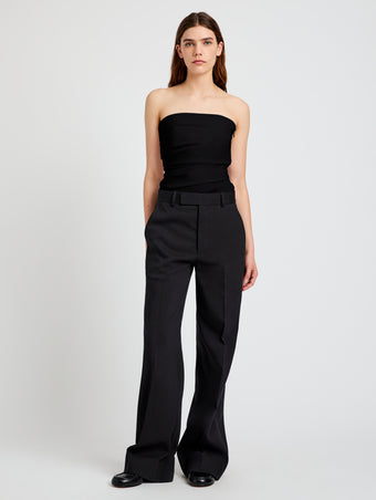 Proenza Schouler Front full length image of model wearing Lena Top in Bi-Stretch Cotton Nylon in Black