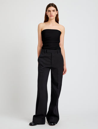 Proenza Schouler Front full length image of model wearing Lena Top in Bi-Stretch Cotton Nylon in Black