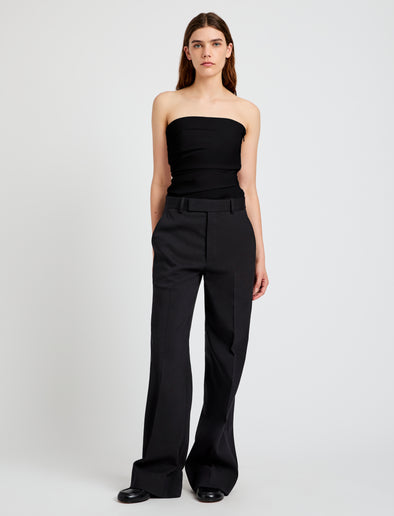 Proenza Schouler Front full length image of model wearing Lena Top in Bi-Stretch Cotton Nylon in Black