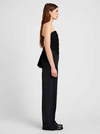 Proenza Schouler Side full length image of model wearing Lena Top in Bi-Stretch Cotton Nylon in Black