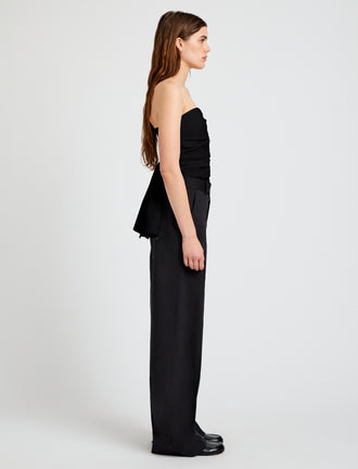 Proenza Schouler Side full length image of model wearing Lena Top in Bi-Stretch Cotton Nylon in Black