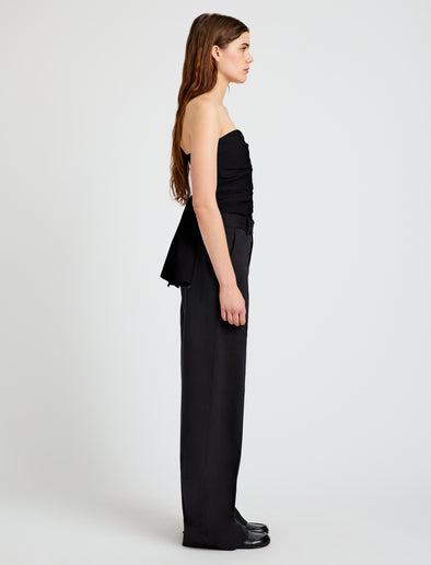 Proenza Schouler Side full length image of model wearing Lena Top in Bi-Stretch Cotton Nylon in Black