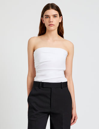 Proenza Schouler Front cropped image of model wearing Lena Top in Bi-Stretch Cotton Nylon in Off White