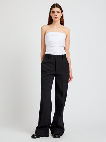 Proenza Schouler Front full length image of model wearing Lena Top in Bi-Stretch Cotton Nylon in Off White