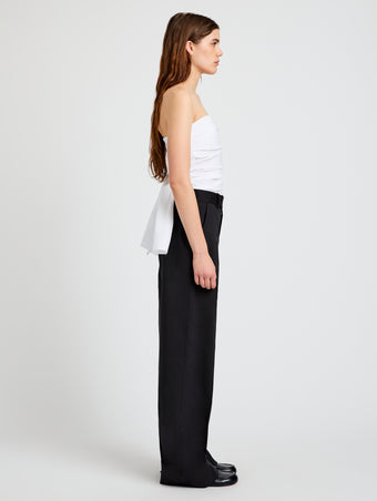 Proenza Schouler Side full length image of model wearing Lena Top in Bi-Stretch Cotton Nylon in Off White