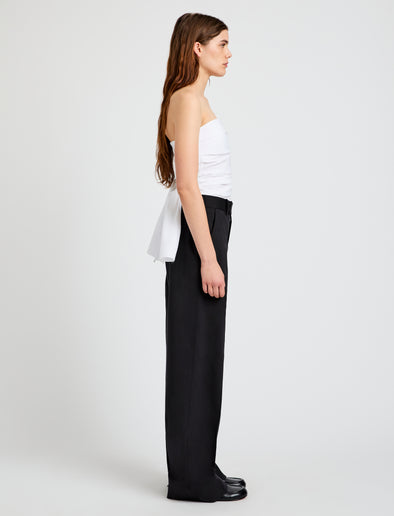 Proenza Schouler Side full length image of model wearing Lena Top in Bi-Stretch Cotton Nylon in Off White