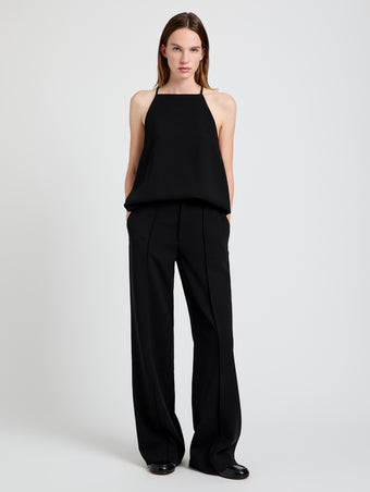 Proenza Schouler Front full length image of model wearing Ensley Top in Matte Double Crepe in Black