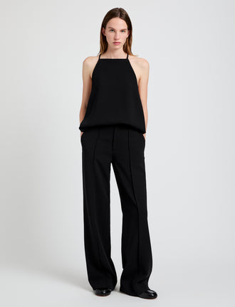 Proenza Schouler Front full length image of model wearing Ensley Top in Matte Double Crepe in Black