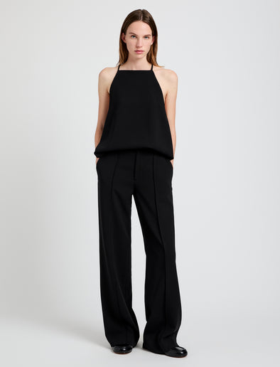 Proenza Schouler Front full length image of model wearing Ensley Top in Matte Double Crepe in Black