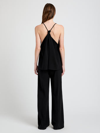 Proenza Schouler Back full length image of model wearing Ensley Top in Matte Double Crepe in Black