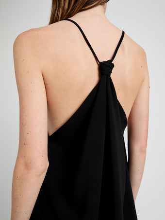 Proenza Schouler Detail image of model wearing Ensley Top in Matte Double Crepe in Black