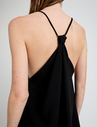 Proenza Schouler Detail image of model wearing Ensley Top in Matte Double Crepe in Black