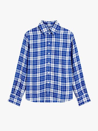 Proenza Schouler Still Life image of Bronwen Top in Crinkled Plaid in Cobalt Multi