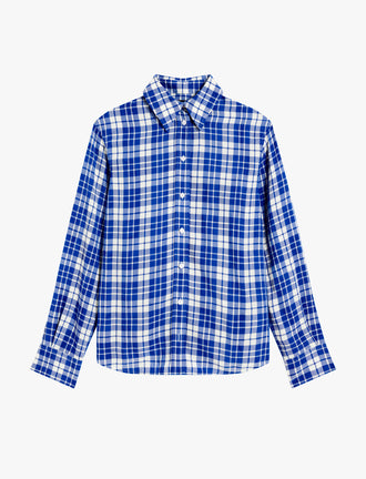 Proenza Schouler Still Life image of Bronwen Top in Crinkled Plaid in Cobalt Multi