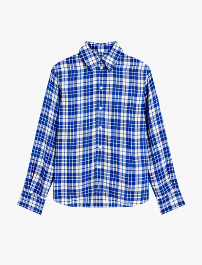 Proenza Schouler Still Life image of Bronwen Top in Crinkled Plaid in Cobalt Multi