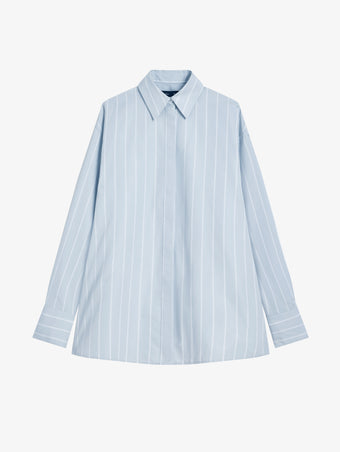 Proenza Schouler Still Life image of Addy Top in Stripe Cotton Silk Poplin in Grey Multi