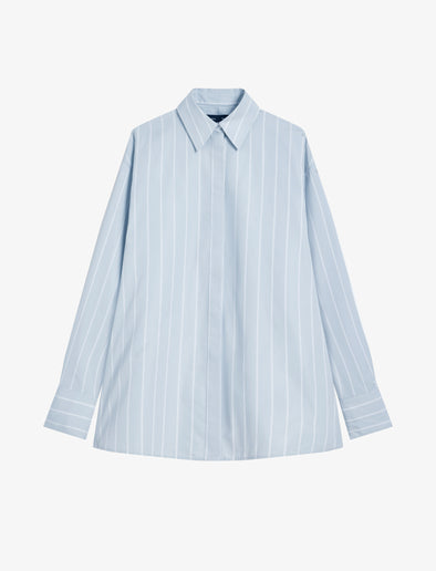 Proenza Schouler Still Life image of Addy Top in Stripe Cotton Silk Poplin in Grey Multi