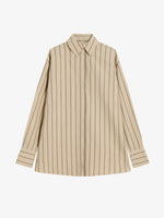 Proenza Schouler Still Life image of Addy Top in Stripe Cotton Silk Poplin in Taupe Multi
