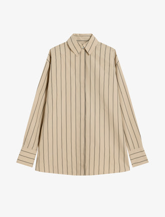 Proenza Schouler Still Life image of Addy Top in Stripe Cotton Silk Poplin in Taupe Multi