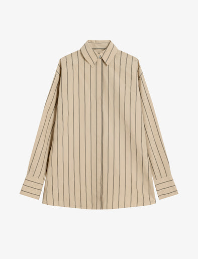 Proenza Schouler Still Life image of Addy Top in Stripe Cotton Silk Poplin in Taupe Multi
