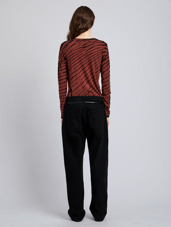 Proenza Schouler Back full length image of model wearing Mia T-Shirt in Tie Dye Tissue Jersey in Bark Multi