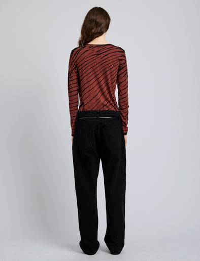 Proenza Schouler Back full length image of model wearing Mia T-Shirt in Tie Dye Tissue Jersey in Bark Multi