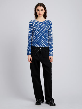 Proenza Schouler Front image of model wearing Mia T-Shirt in Tie Dye Tissue Jersey in Blue Multi