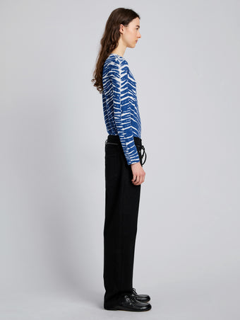 Proenza Schouler Side image of model wearing Mia T-Shirt in Tie Dye Tissue Jersey in Blue Multi