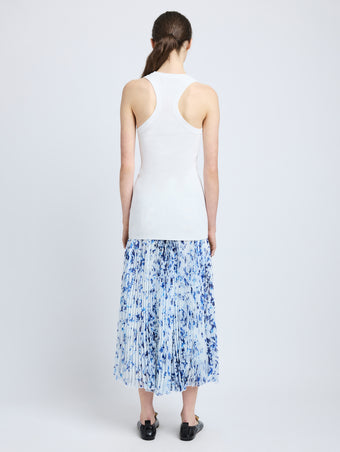 Proenza Schouler Back full length image of model wearing Cecily Skirt in Printed Crinkle Chiffon in Off White Multi