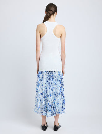 Proenza Schouler Back full length image of model wearing Cecily Skirt in Printed Crinkle Chiffon in Off White Multi