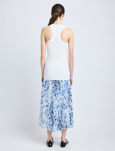 Proenza Schouler Back full length image of model wearing Cecily Skirt in Printed Crinkle Chiffon in Off White Multi